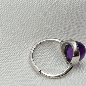 Natural Oval Amethyst Gemstone Ring, Sterling Silver