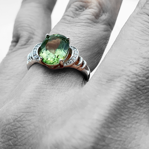 Natural Oval Peridot Gemstone Ring, Sterling Silver