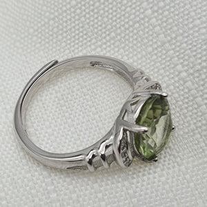 Natural Oval Peridot Gemstone Ring, Sterling Silver