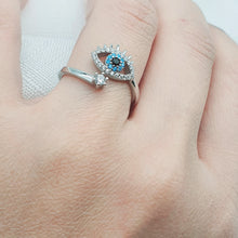 Load image into Gallery viewer, Evil eye Icon Adujstable Ring, Sterling Silver
