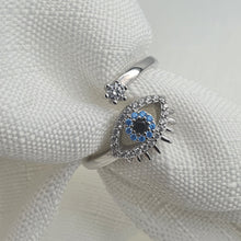 Load image into Gallery viewer, Evil eye Icon Adujstable Ring, Sterling Silver

