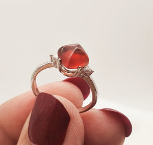 Natural Square Garnet Gemstone Ring, Sterling Silver