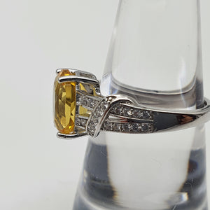 Natural Oval Citrine Gemstone Ring, Sterling Silver