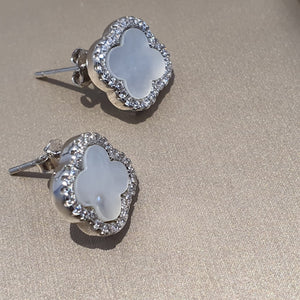 Mother of Pearl 4 Leaf Clover Stud Earrings, Sterling Silver