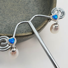 Load image into Gallery viewer, Created Blue Opal &amp; Pearl Earring, Sterling Silver
