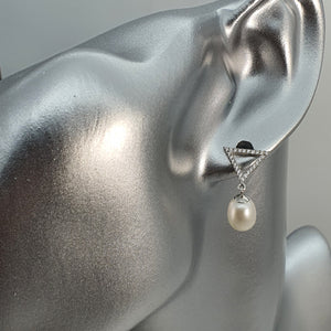Modern Design Freshwater Pearl Stud Earrings, Sterling Silver
