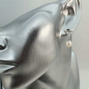 Modern Design Freshwater Pearl Stud Earrings, Sterling Silver