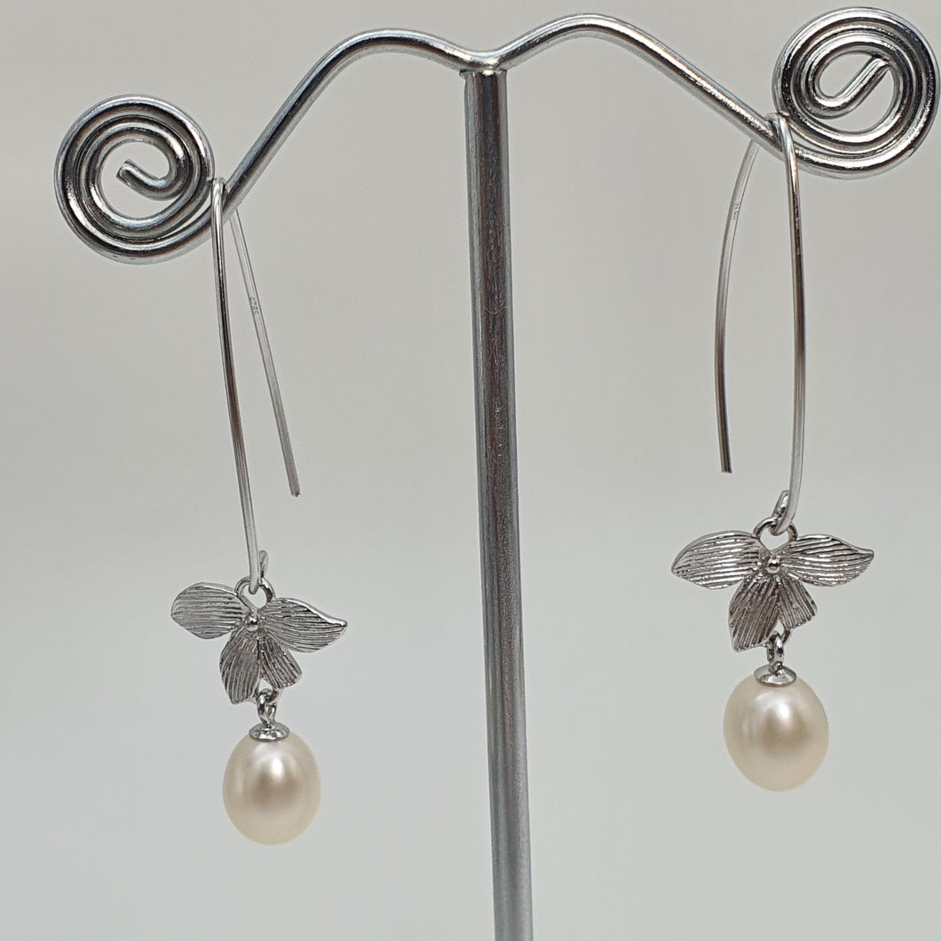 Freshwater Drop Pearl Orchid Earring, Sterling silver