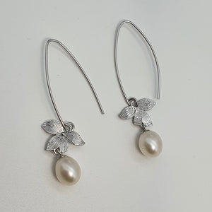 Freshwater Drop Pearl Orchid Earring, Sterling silver