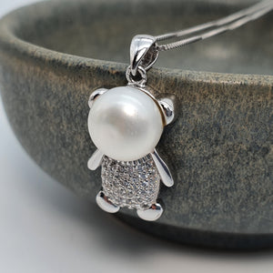 Freshwater Pearl Pendant & Necklace, Teddy Bear Design