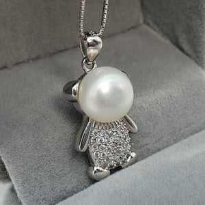 Freshwater Pearl Pendant & Necklace, Teddy Bear Design