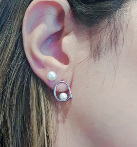 Mini Beads Pearl Stud Earrings, Sterling Silver