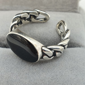 Large Oval Black Onyx Open Ring, Sterling Silver