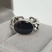 Load image into Gallery viewer, Large Oval Black Onyx Open Ring, Sterling Silver

