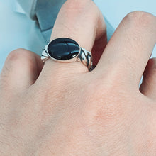 Load image into Gallery viewer, Large Oval Black Onyx Open Ring, Sterling Silver
