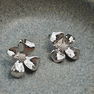 Modern 3D Flower Stud Earrings,Silver Jewelry
