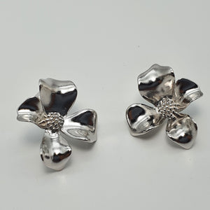 Modern 3D Flower Stud Earrings, Silver Jewelry