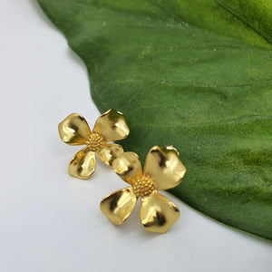 Modern 3D Flower Stud Earrings, Gold Jewellery