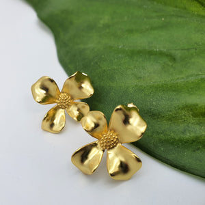 Modern 3D Flower Stud Earrings, Gold Jewelry