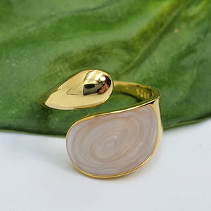 Mother of Pearl Golden Ring, Sterling Silver