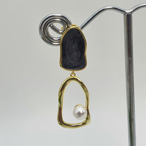 Irregular Shape Bead Pearl Golden Earring, Sterling Silver