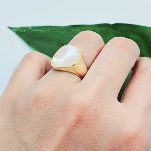 Chunky Mother Of Pearl Golden Ring, Sterling Silver