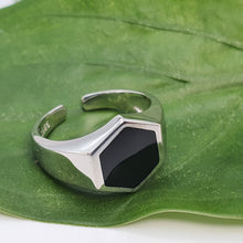Load image into Gallery viewer, Large Hexagon Black Onyx Open Ring, Sterling Silver
