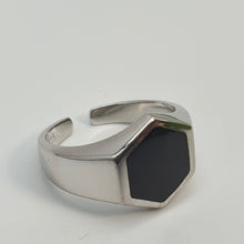 Load image into Gallery viewer, Large Hexagon Black Onyx Open Ring, Sterling Silver
