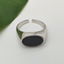 Load image into Gallery viewer, Black Oval Onyx Open Ring, Sterling Silver, Amispearl
