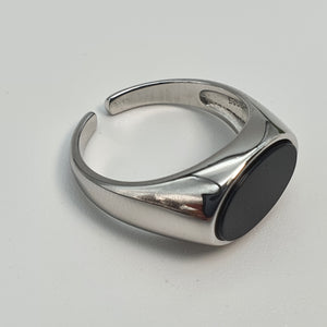 Black Oval Onyx Open Ring, Sterling Silver, Amispearl