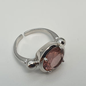 Large Round Pink Quartz Ring, Sterling Silver