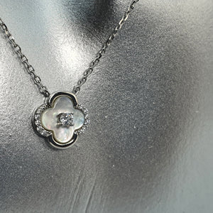 Mother of Pearl Clover Necklace, Sterling Silver