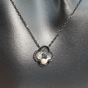 Mother of Pearl Clover Necklace, Sterling Silver