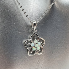Load image into Gallery viewer, White Created Opal Floral Necklace, Sterling Silver
