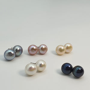 Large Freshwater Multi-colour Pearl (10mm) Stud Earrings, Sterling Silver