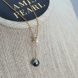 Tahitian and Akoya Pearl Necklace, 18K Yellow Gold