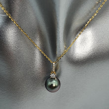 Load image into Gallery viewer, Tahitian (Black) Pearl &amp; Diamonds Pendant, 18k Yellow Gold
