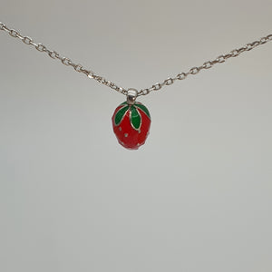 Red 3D Strawberry Necklace, Sterling Silver