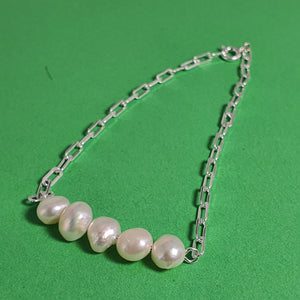 Freshwater Pearl and O Chain Bracelet, Sterling Silver
