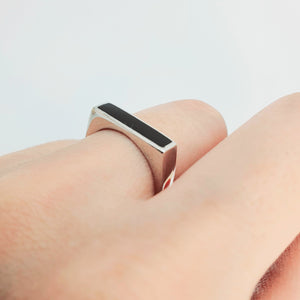 Black Rectangle Onyx Open Ring, Sterling Silver