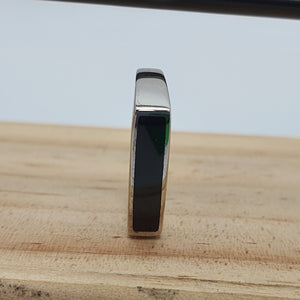 Black Rectangle Onyx Open Ring, Sterling Silver
