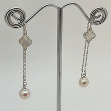 Load image into Gallery viewer, Clover Mother of Pearl &amp; Freshwater Pearl Earrings, Sterling Silver
