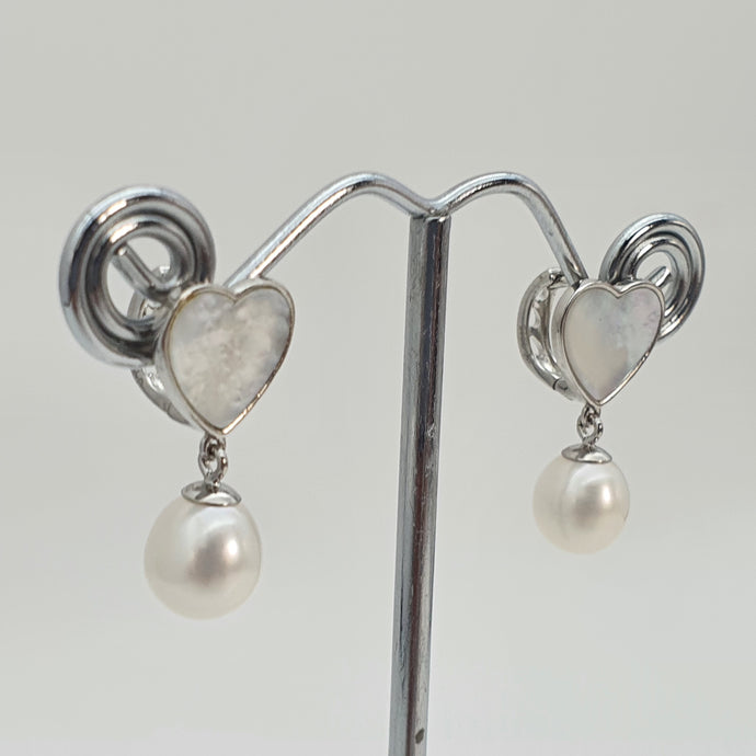 Heart_shape Mother of Pearl & Freshwater Pearl Earrings