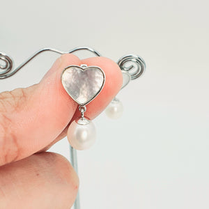 Heart_shape Mother of Pearl & Freshwater Pearl Earrings