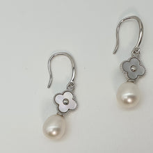 Load image into Gallery viewer, Floral Design &amp; Freshwater Pearl Earrings, Sterling Silver
