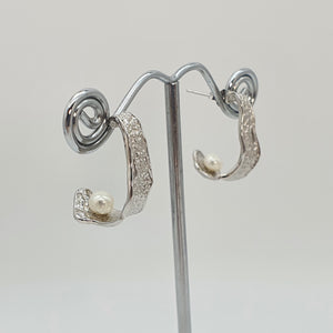 Half Moon Hoops Freshwater Earrings, Sterling Silver