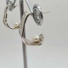 Load image into Gallery viewer, Half Moon Hoops Freshwater Earrings, Sterling Silver
