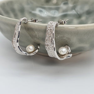 Half Moon Hoops Freshwater Earrings, Sterling Silver