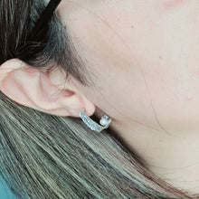 Load image into Gallery viewer, Half Moon Hoops Freshwater Earrings, Sterling Silver
