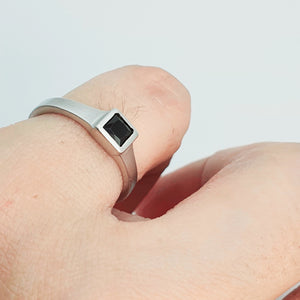 Black Square Onyx Open Ring, Sterling Silver